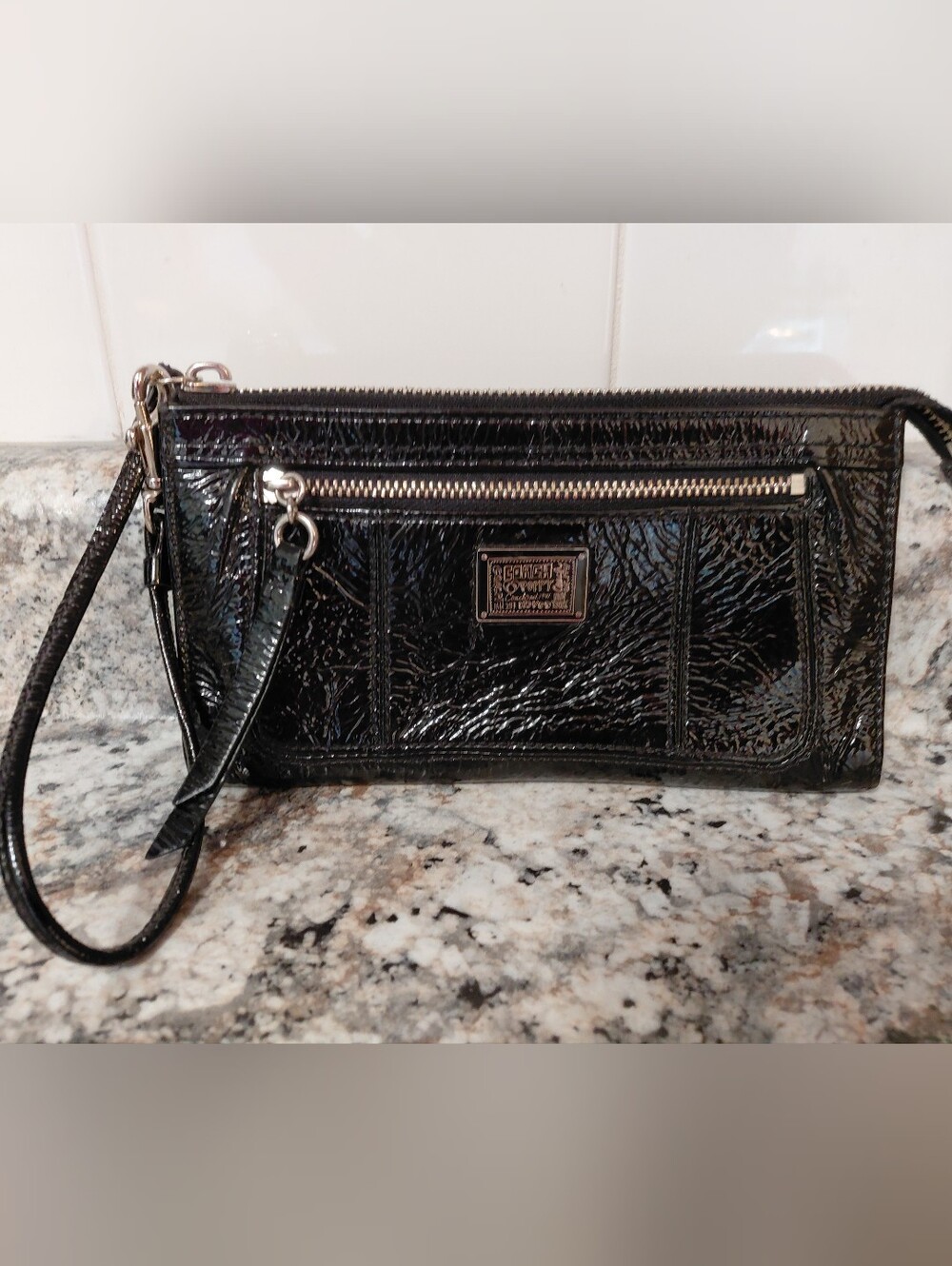 Coach Black Patent Poppy Leather Wristlet Wallet